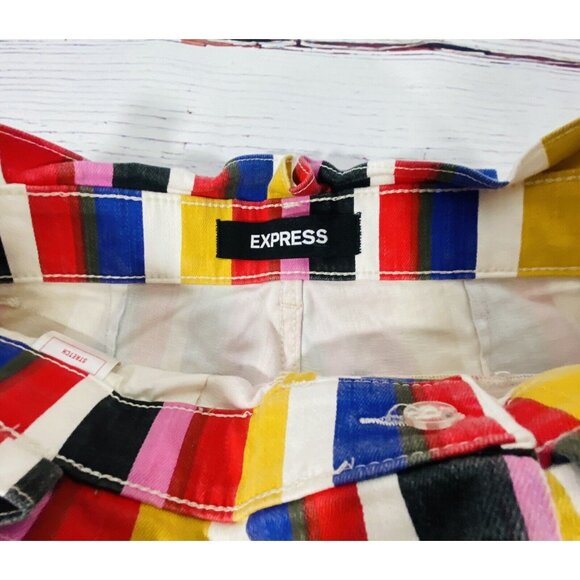 Express Paperbag Waist Jean Shorts Extreme High Rise Striped Y2K Retro Shortie 6 - Picture 5 of 12